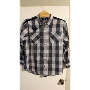 Harley-Davidson Shirt Mens 3XL Black Gray Plaid Snap Front Long Sleeve Western